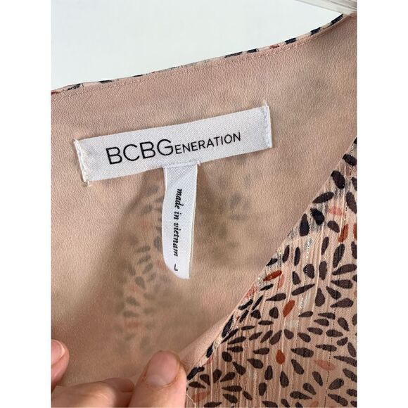 BCBGeneration Pink Cropped Long Tiered Ruffled Sleeveless Blouse Size L - Picture 7 of 10